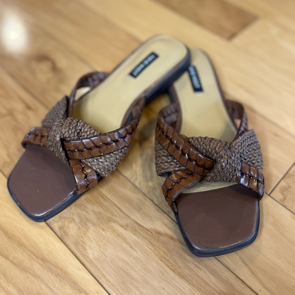 Nine West Brown Braided Slide Sandals